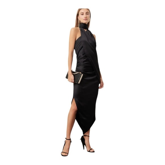 Arias New York Midi Cocktail Dress in Black Satin Size 6 - Picture 2 of 8